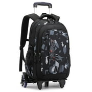 IvyH Rolling Backpack Boys Wheeled Backpack Large-capacity 6 Wheels School Bag, Black Geometry