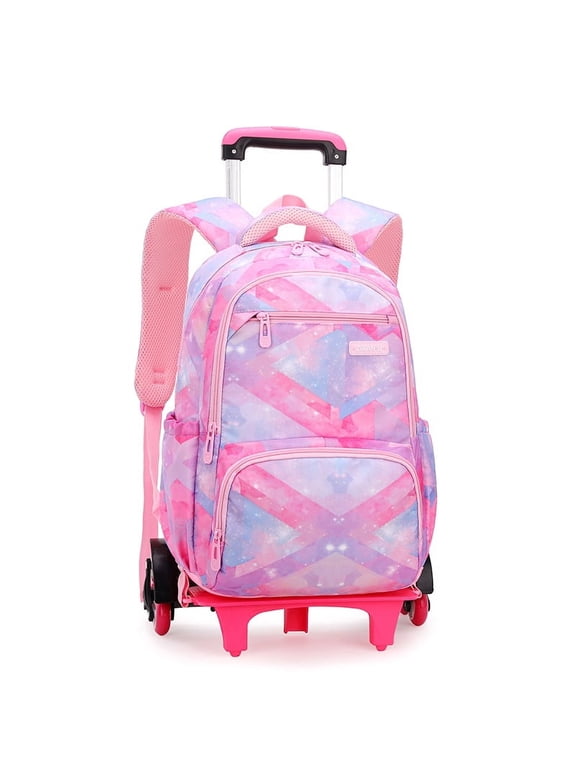 Rolling Backpack Large-capacity Wheeled Backpack Waterproof Trolley School Bag,Pink (6 Wheels)