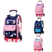 IvyH Rolling Backpack for Girls Boys,Cute Cartoon Wheeled Trolley Backpacks Bookbag for School Travel,Blue Pink