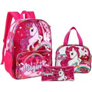 IvyH Transparent Backpack 3pcs Set Clear School Bag See Through Backpacks Travel Bookbag with Lunch Bag Pencil Case,Pink Unicorn