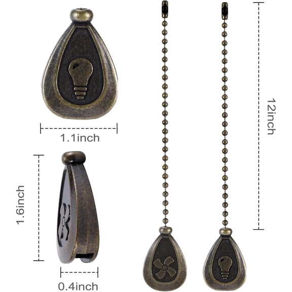 Ivyemons 2-Pack 12" Bronze Ceiling Fan Pull Chains -Decorative Extension, 3MM Ball Bead for Fans & Light