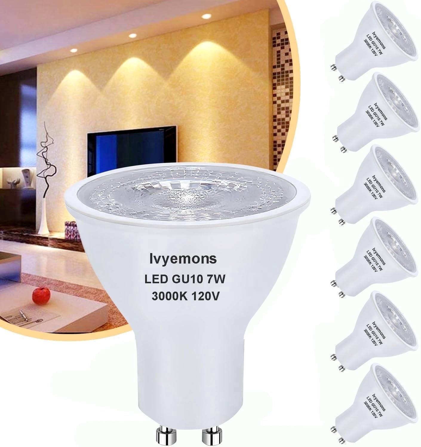 Ivyemons GU10 MR16 LED Bulbs, 7W (50W Eq), Dimmable, 3000K - Walmart.com