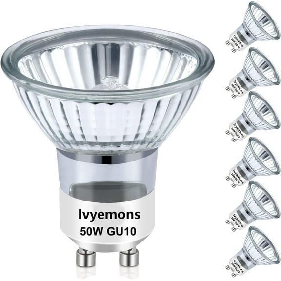 Ivyemons GU10 Halogen Bulb Dimmable, GU10+c 110V 50W Candle Warmer Lamp Replacement, MR16 GU10 50W Halogen Bulb 120V, 50W MR16 with Glass Cover for Track&Recessed Lighting, 2800K Warm White, 6 Pack