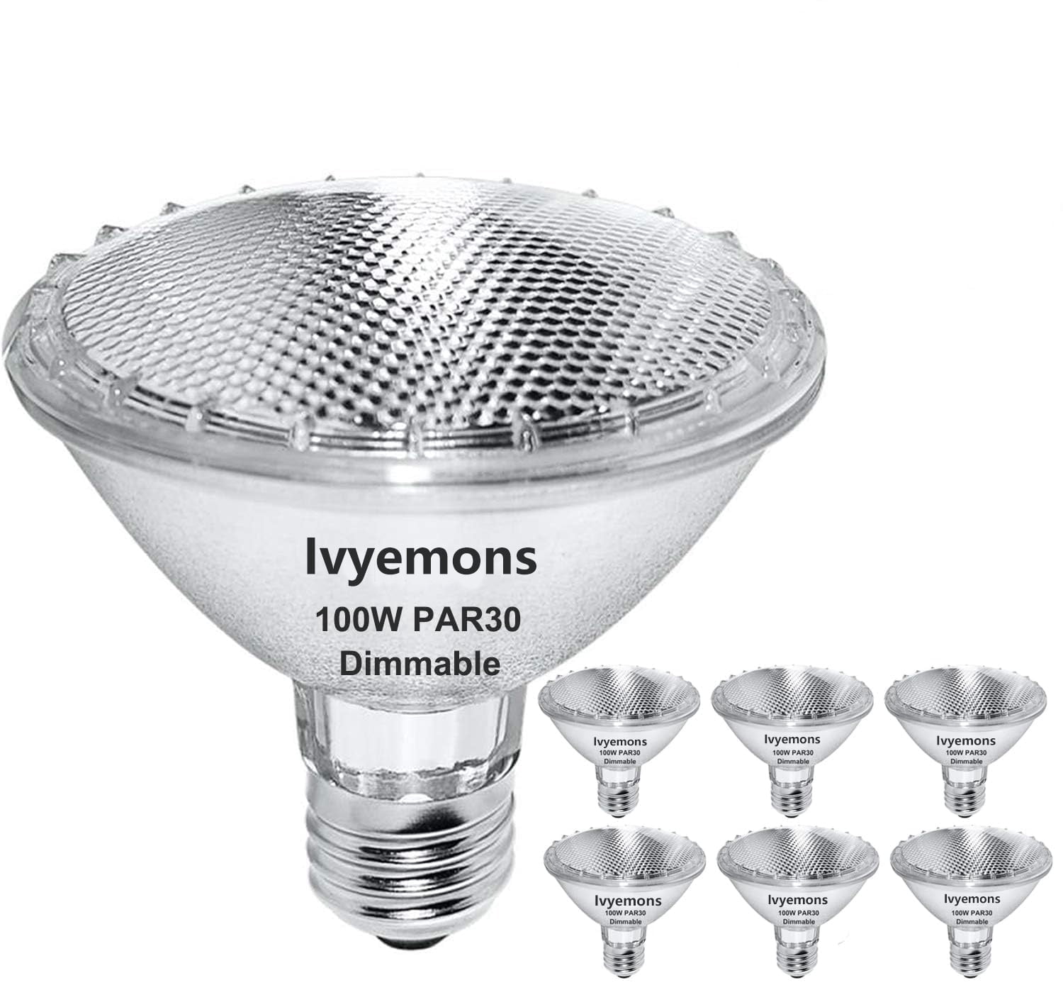 Ivyemons 6 Pack PAR30 Short Neck Halogen 100W 120V E26 Base, Dimmable 3000K Warm White High Output Outdoor Flood Light Replacement