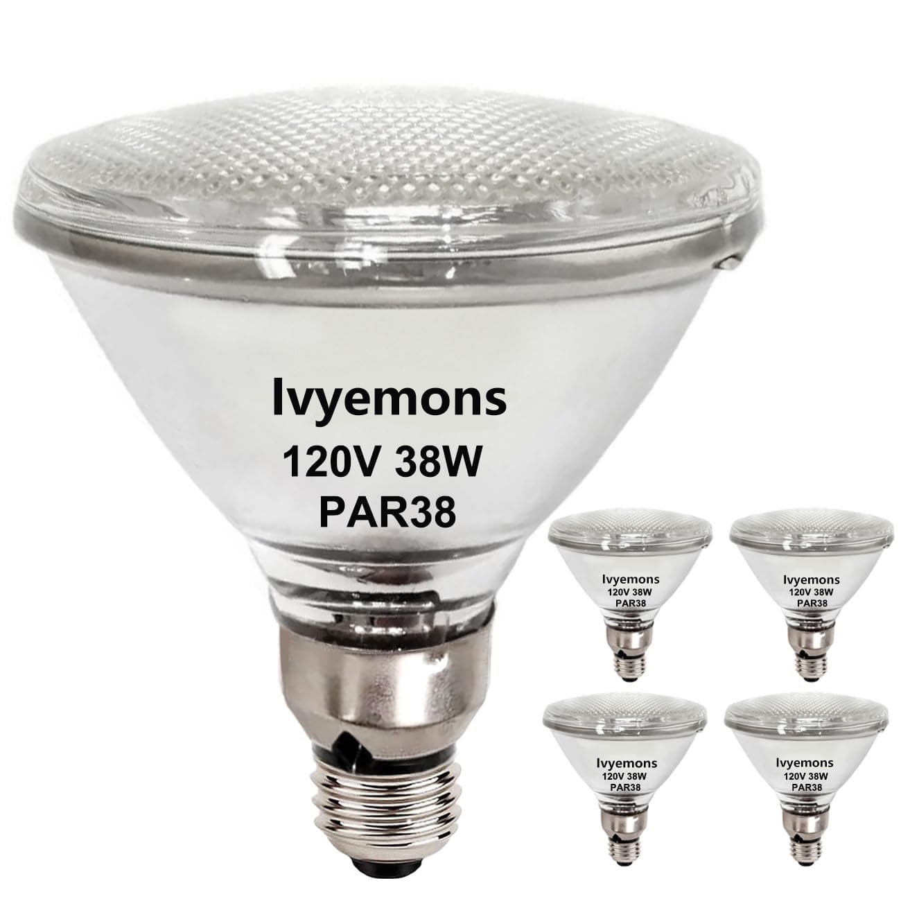 Ivyemons PAR38 Flood Llight Bulbs, 4 Pack High Output PAR38 Halogen Flood Light 38W 120V, PAR38 Halogen Dimmable, CRI100 PAR38 Warm White 2800K, Halogen PAR38 Bulb with E26 Base for Indoor/Outdoor