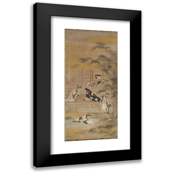 Iwasa Matabei 8x14 Black Modern Framed Museum Art Print Titled - The Four Pleasures (C. 1620-50)