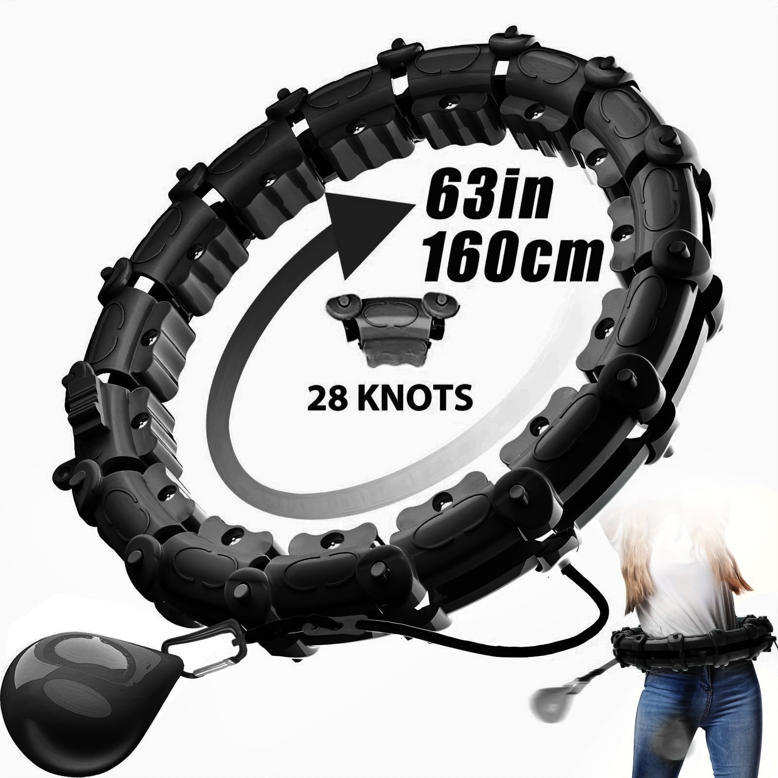 Iweighoola 28-Knots Smart Weighted Workout Hoop, 63-inch Infinity Hoop ...