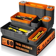 Iweighoola 60PCS Interlocking Drawer Storage Bins for Tool Chest, Garage, Desk, Rolling Tool Cart (Black and Orange)