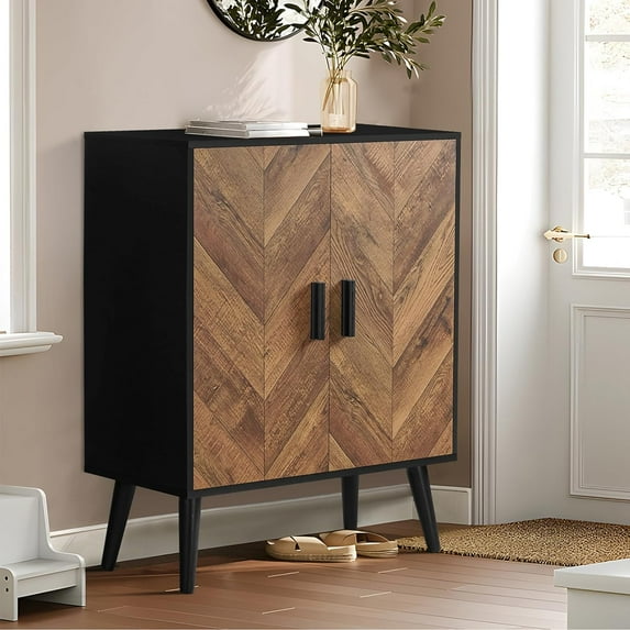 Storage Cabinet with 2 Shelves & Doors, Sideboard Buffet Cabinet with Storage, Entryway Cabinets, Accent Cabinets for Living Room, Dining Room, Entryway, Black