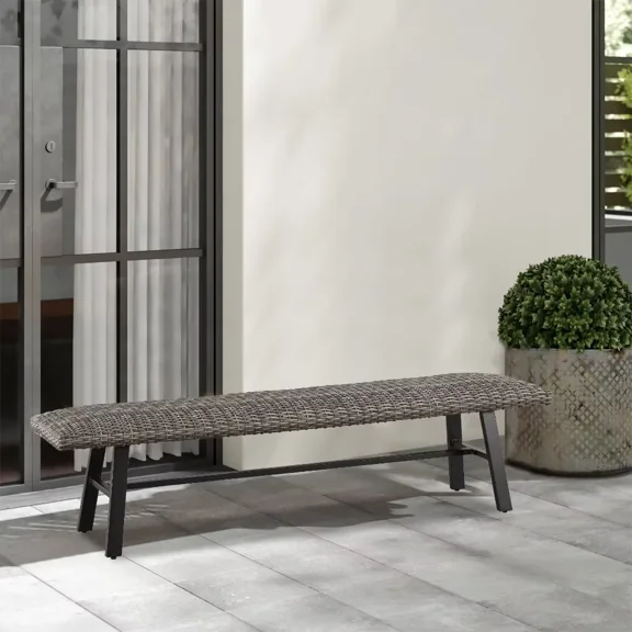 Iwicker 69'' Outdoor Bench Wicker Garden Bench, Gray