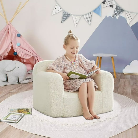 Iwicker Kids Club Chair Toddler Couch Baby Sofa Chair with Sherpa Fabric, Beige