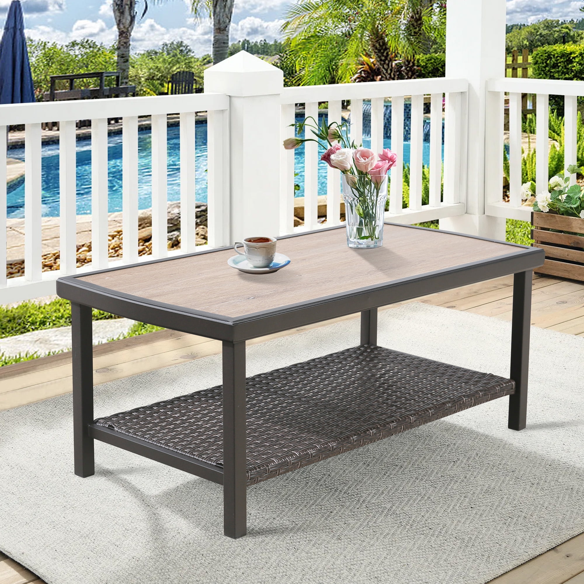 Iwicker 2Tier Outdoor Wicker Coffee Table RustResistant, Durable