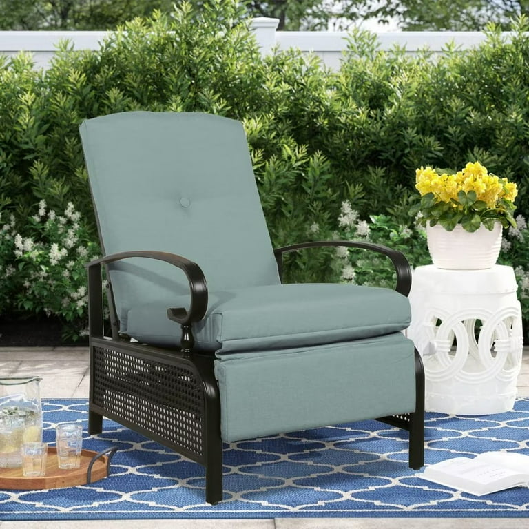 Iwicker Patio Adjustable Recliner Outdoor Lounge Chair with 100 Olefin Cushion Mist