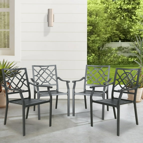 Iwicker Patio Outdoor Dining Chairs Set of 4 Steel Metal Stackable Dining Chairs with Armrest, Black