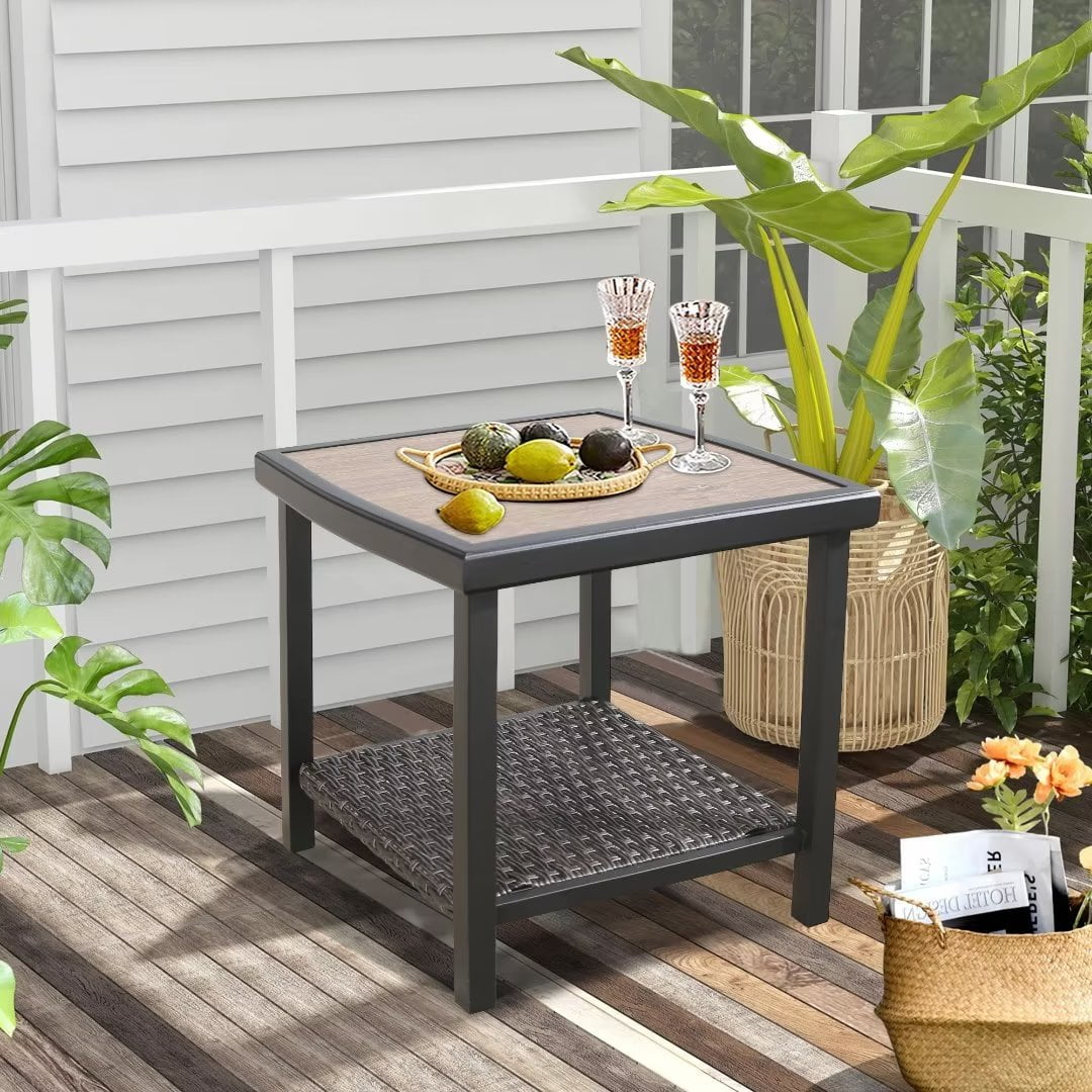 Brown wicker patio side table discount