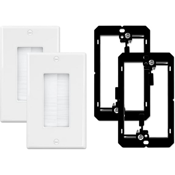 Iwillink (2 Pack) Brush Wall Plate with Low Voltage Mounting Bracket, Cable Pass Through Insert for Wires, Single Gang Cable Access Strap, Wall Socket for HDTV, Home Theater Systems