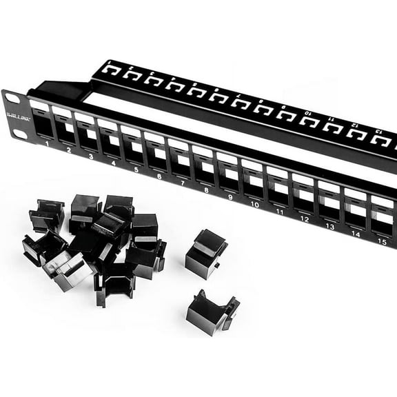 Iwillink 24 Port Blank Keystone Patch Panel with (12-Pack) Blank Keystone Jack Inserts - 1U 19" Metal Rackmount or Wallmount Housing for Keystone Jacks/Keystone Panel