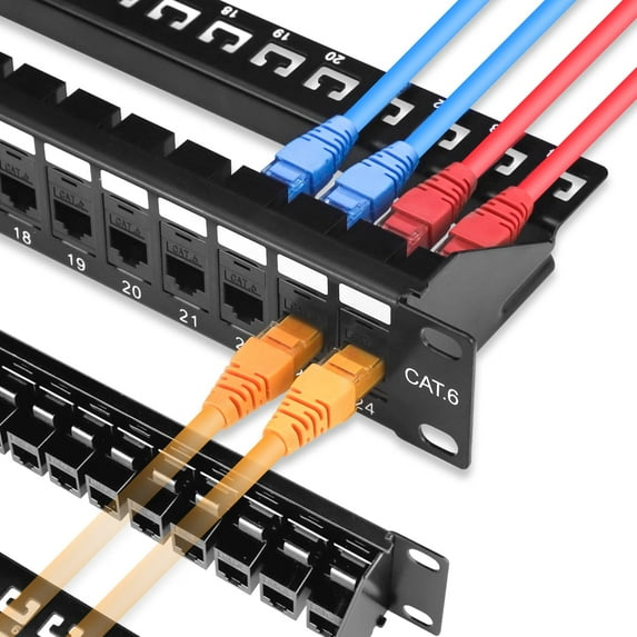 Iwillink 24 Port RJ45 Through Coupler 1U Cat6 Patch Panel UTP 19-Inch with Back Bar, Wallmount or Rackmount, Compatible with Cat5, Cat5e, Cat6 Cabling