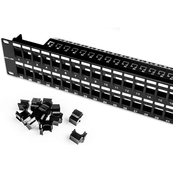 Iwillink 48 Port Blank Keystone Patch Panel with (24-Pack) Blank Keystone Jack Inserts - 2U 19" Metal Rackmount or Wallmount Housing for Keystone Jacks/Keystone Panel