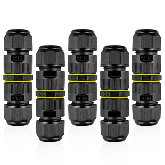 Iwillink (5-Pack) 2 Way 3 Pin Junction Box IP68 Outdoor Waterproof Electrical Cable Connector, M16 Wire Range(3.5-10mm), Suitable for Repair and Extend Power Cables,UL