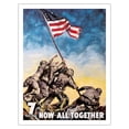 thumbnail image 1 of Iwo jima Japan - American Flag Raising - Now All Together - 7th War Loan - Vintage War Poster by C. C. Beall 1945 - Fine Art Matte Paper Print (Unframed) 20x26in, 1 of 4