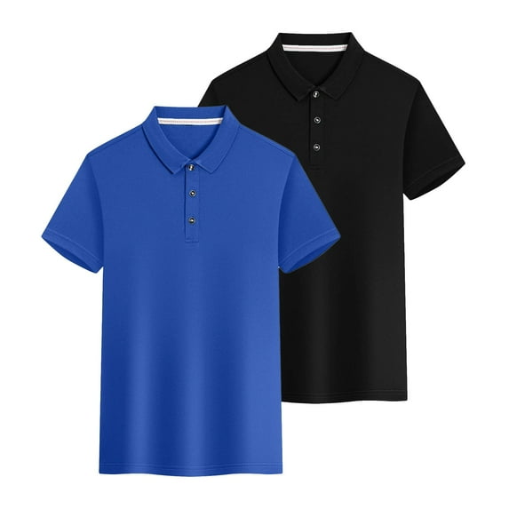 Ixbnca 2 Pack Men Shirts Big and Tall Collared Short Sleeve Button Neck Slim Fitting Casual Business Tshirts