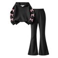 thumbnail image 1 of Ixbnca 2 Piece Outfits for Kids Girls Long Sleeve Hooded Sweatshirts High Waist Flare Pants Bow Fashion Clothes, 1 of 7