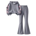 thumbnail image 1 of Ixbnca 2 Piece Outfits for Kids Girls Long Sleeve Hooded Sweatshirts High Waist Flare Pants Bow Fashion Clothes, 1 of 7