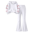 thumbnail image 1 of Ixbnca 2 Piece Outfits for Kids Girls Long Sleeve Hooded Sweatshirts High Waist Flare Pants Bow Fashion Clothes, 1 of 7