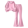 thumbnail image 1 of Ixbnca 2 Piece Outfits for Kids Girls Long Sleeve Hooded Sweatshirts High Waist Flare Pants Bow Fashion Clothes, 1 of 7