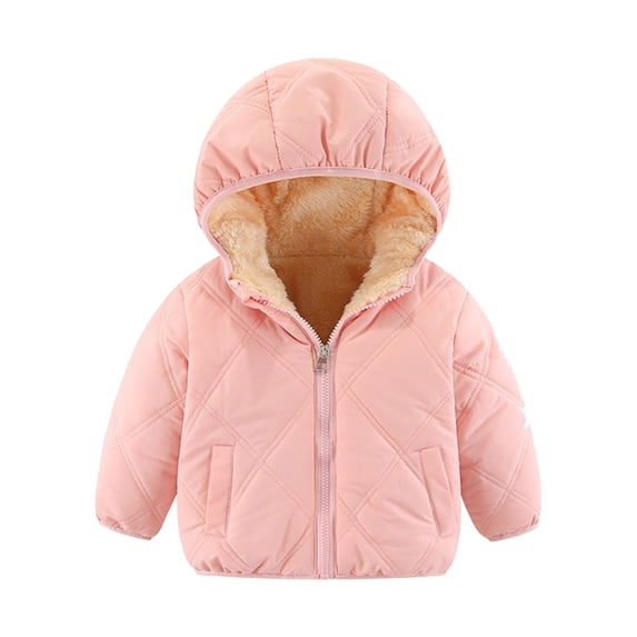 Ixbnca Baby Toddler Puffer Jackets Warm Fleece Lined Long Sleeve Hooded Tops Plain Zip-Up Pockets Quilted Coat
