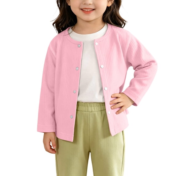 Ixbnca Baby Toddler Ribbed Cardigan Lightweight Long Sleeve Tops Button Down Round Neck Solid Color Outerwear