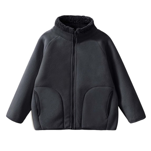 Ixbnca Boys Girls Fleece Jackets Warm Solid Color Long Sleeve Tops Zip-Up Stand Neck Outerwear with Pockets