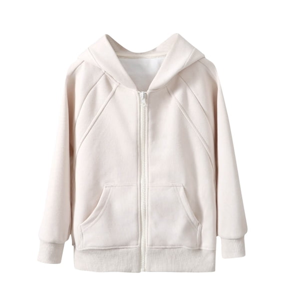 Ixbnca Boys Girls Hooded Jackets Knitted Cotton Long Sleeve Pockets Tops Full Zipper Solid Color Sweatshirts