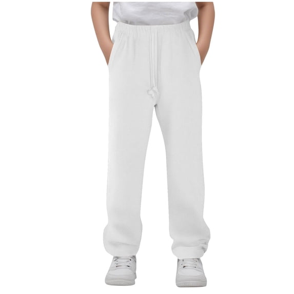 Ixbnca Boys Sweatpants Casual Elastic High Waist Solid Color Pants Drawstring Straight Leg Long Sports Trousers