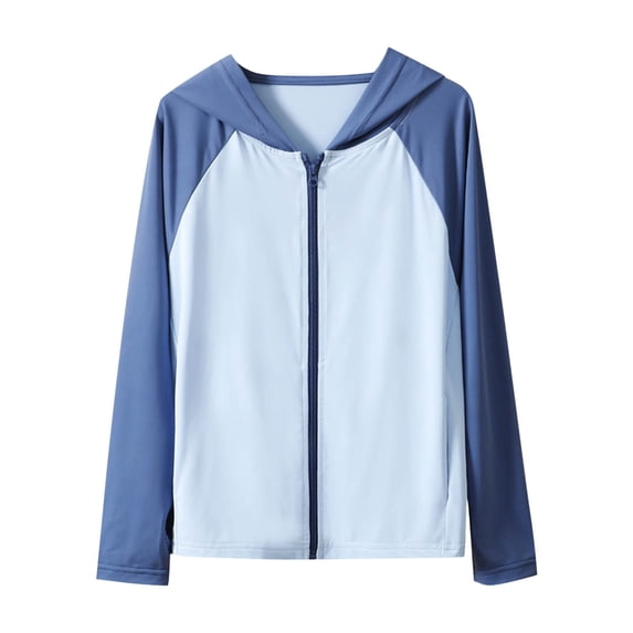 Ixbnca Children Hooded Jackets Fashion Color Block Long Sleeve Tops Lightweight Full Zipper Pockets Outerwear