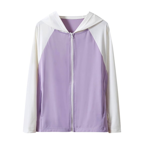 Ixbnca Children Hooded Jackets Fashion Color Block Long Sleeve Tops Lightweight Full Zipper Pockets Outerwear