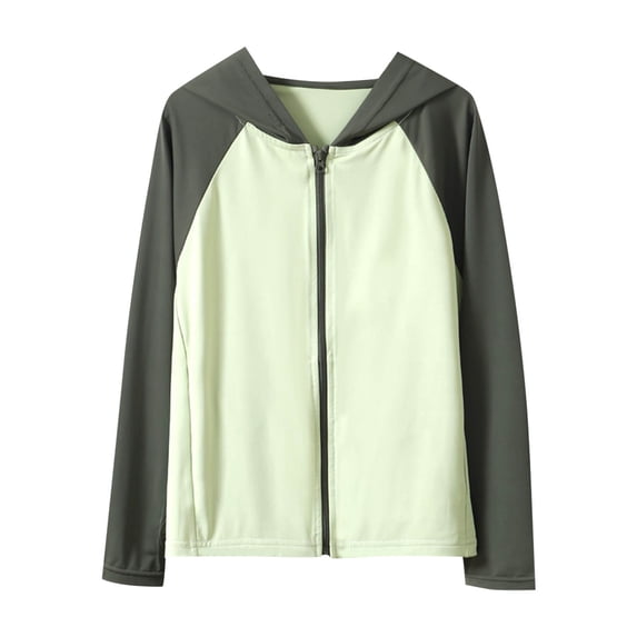Ixbnca Children Hooded Jackets Fashion Color Block Long Sleeve Tops Lightweight Full Zipper Pockets Outerwear