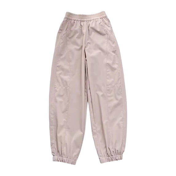 Ixbnca Children Jogger Pants Lightweight Elastic High Waist Trousers Casual Solid Color Pockets Sports Pants