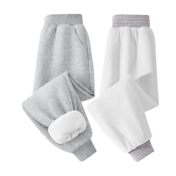 Ixbnca Children Jogger Pants Warm Fleece Lined Solid Color Sports Pants Elastic High Waist Pockets Trousers