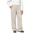 thumbnail image 1 of Ixbnca Children Long Pants Casual Elastic High Waist Pockets Pants Loose Straight Leg Solid Color Trousers, 1 of 7