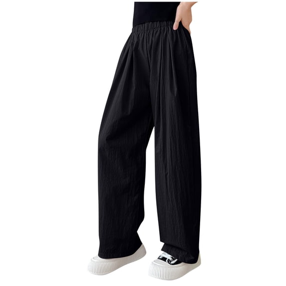 Ixbnca Children's Long Pants Lounge Elastic High Waist Pants Loose Solid Color Lightweight Pleated Trousers