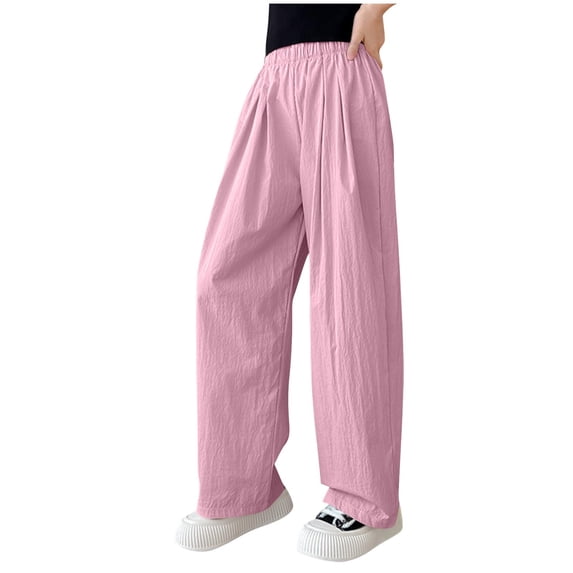 Ixbnca Children's Long Pants Lounge Elastic High Waist Pants Loose Solid Color Lightweight Pleated Trousers