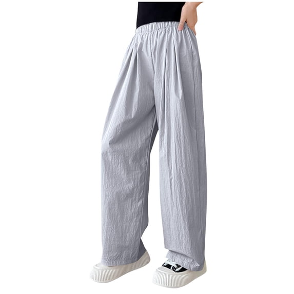 Ixbnca Children's Long Pants Lounge Elastic High Waist Pants Loose Solid Color Lightweight Pleated Trousers