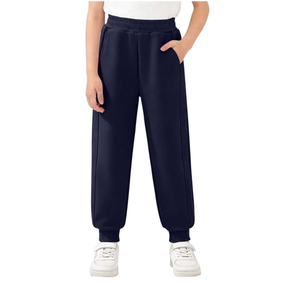 Ixbnca Children's Sweatpants Breathable Elastic High Waist Jogger Pants Solid Color Outdoor Trouser with Pockets