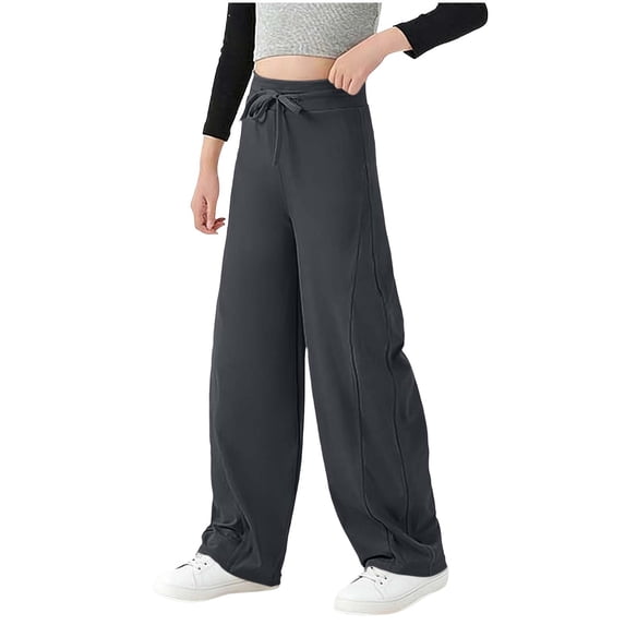 Ixbnca Children's Wide Leg Pants Casual High Waist Drawstring Pants Loose Solid Color Outdoor Long Trousers
