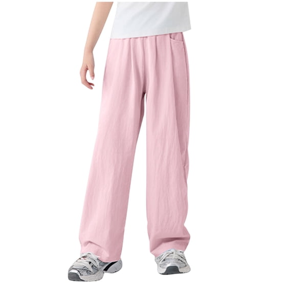Ixbnca Childrens Long Pants Comfy Elastic High Waist Pockets Pants Casual Solid Color Hiking Sports Trousers
