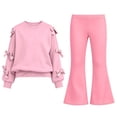 thumbnail image 1 of Ixbnca Girls 2PCS Outfits Bow Long Sleeve Sweatshirts Pull on Flare Pants Lounge Clothes Size 5-15 Years, 1 of 7