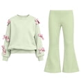 thumbnail image 1 of Ixbnca Girls 2PCS Outfits Bow Long Sleeve Sweatshirts Pull on Flare Pants Lounge Clothes Size 5-15 Years, 1 of 7