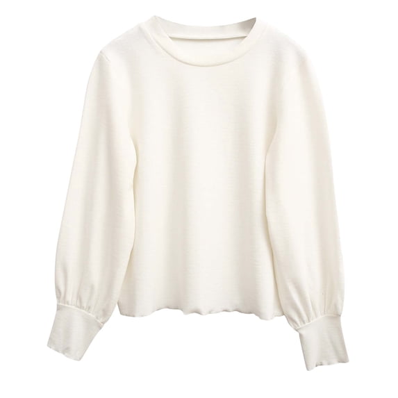 Ixbnca Girls Cotton Shirts Breathable Long Sleeve Solid Color Tops Fashion Crew Neck Comfy Pullover Undershirts